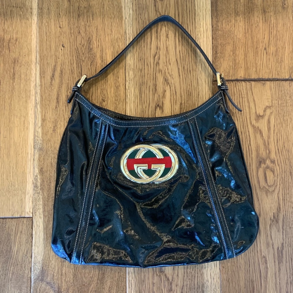 Black patent Gucci hobo bag